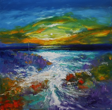 Incoming tide Iona looking to Erraid 24x24